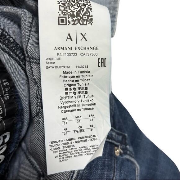ARMANI EXCHANGE A|X J69 Super Skinny Lift Up Raw Hem Denim Jeans Women's Size 31 - Picture 6 of 6